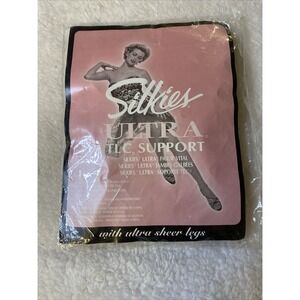 Silkies Ultra TLC Support Nylon Pantyhose Off Black Size Queen XL NIP Vtg 100506